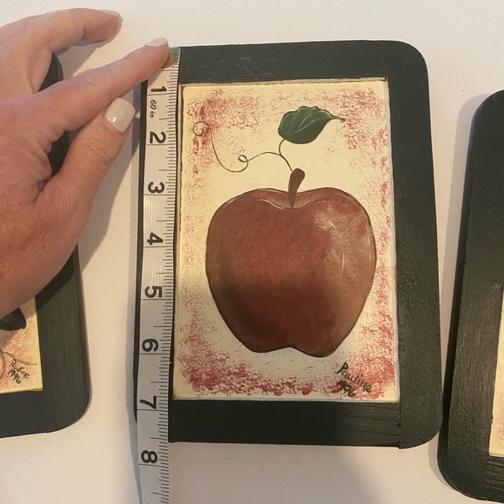 HAND PAINTED FRUIT & VEGETABLE TRIO HUNTER GREEN FRAMES WITH HANGER CLIP - Picture 2 of 11